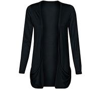 asfashion online Cardi Damen-Cardigan, Übergröße, vorne offen, Jersey, einfarbig, mit Taschen, Boyfriend-Strickjacke, Größe 36-48, Schwarz , 34-36
