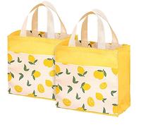 ASFINS Stofftaschen Klein mit Griffen, 2Stk Faltbare Einkaufstasche Recyclingtasche Baumwolltasche Tragetaschen für Frauen, Kinder, Mädchen, 22cm x 22cm (Gelbe Zitrone)