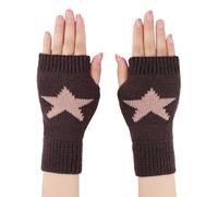 ASFWAGQ Fingerlose Handschuhe Stern Gedruckt Gestrickt Warme Handschuhe Gestrickte Fäustlinge Outdoor Fahren Autumn Winter für Damen Herren (Kaffee, 20 * 8cm)