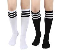 ASFWAGQ Klassische Damen Socken Cheerleader Kostüm Kniestrümpfe Schlauchstrümpfe Sportsocken mit drei Streifen