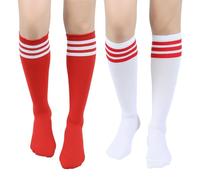 ASFWAGQ Klassische Damen Socken Cheerleader Kostüm Kniestrümpfe Schlauchstrümpfe Sportsocken mit drei Streifen