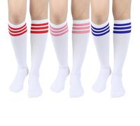 ASFWAGQ Klassische Damen Socken Cheerleader Kostüm Kniestrümpfe Schlauchstrümpfe Sportsocken mit drei Streifen