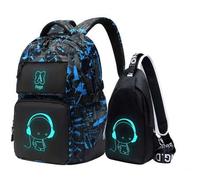 Asge Luminous Camo Rucksack Set für Jungen und Mädchen Leuchtet im Dunkeln Schulrucksack mit Umhängetasche Nachtleuchtendes Design perfekt für die Rüc