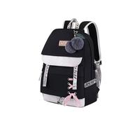 Asge Schulrucksack, Ergonomisches Design, Wasserdichtes Nylon, Damenrucksack, Teenagerrucksack, Schwarz