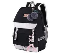 Asge Schulrucksack Mädchen Schulranzen mit Ergonomischem Design Schultasche Campus Backpack Nylon Wasserdicht Daypacks Damen Freizeitrucksack Teenager Rucksäcke Modisch Schule Bag, Schwarz