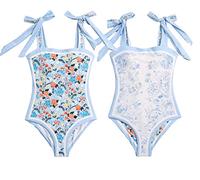 Asher Fashion Einteiliger Damen-Badeanzug für Damen, Bauchkontrolle, wendbar, Bustier, Blumendruck, Monokini, Blau, S