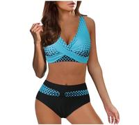 Ashleyzj Bikini Damen Set Zweiteiliger Sexy Badeanzug V Ausschnitt überkreuztes Bauchweg Bademode Blumenmuster Bikinis High Waist Bademoden Bauchkontrolle Bikini Sets Swimwear Badebekleidung