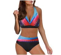 Ashleyzj Bikini Damen Set Zweiteiliger Sexy Badeanzug V Ausschnitt überkreuztes Bauchweg Bademode Blumenmuster Bikinis High Waist Bademoden Bauchkontrolle Bikini Sets Swimwear Badebekleidung
