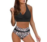 Ashleyzj Bikini Damen Set Zweiteiliger Sexy Badeanzug V Ausschnitt überkreuztes Bauchweg Bademode Blumenmuster Bikinis High Waist Bademoden Bauchkontrolle Bikini Sets Swimwear Badebekleidung