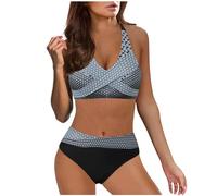 Ashleyzj Bikini Damen Set Zweiteiliger Sexy Badeanzug V Ausschnitt überkreuztes Bauchweg Bademode Blumenmuster Bikinis High Waist Bademoden Bauchkontrolle Bikini Sets Swimwear Badebekleidung