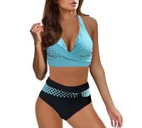 Ashleyzj Bikini Damen Set Zweiteiliger Sexy Badeanzug V Ausschnitt überkreuztes Bauchweg Bademode Blumenmuster Bikinis High Waist Bademoden Bauchkontrolle Bikini Sets Swimwear Badebekleidung