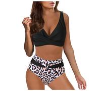 Ashleyzj Bikini Damen Set Zweiteiliger Sexy Badeanzug V Ausschnitt überkreuztes Bauchweg Bademode Blumenmuster Bikinis High Waist Bademoden Bauchkontrolle Bikini Sets Swimwear Badebekleidung