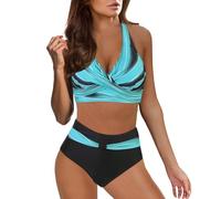 Ashleyzj Bikini Damen Set Zweiteiliger Sexy Badeanzug V Ausschnitt überkreuztes Bauchweg Bademode Blumenmuster Bikinis High Waist Bademoden Bauchkontrolle Bikini Sets Swimwear Badebekleidung