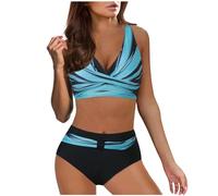Ashleyzj Bikini Damen Set Zweiteiliger Sexy Badeanzug V Ausschnitt überkreuztes Bauchweg Bademode Blumenmuster Bikinis High Waist Bademoden Bauchkontrolle Bikini Sets Swimwear Badebekleidung