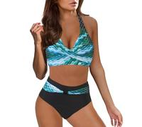 Ashleyzj Bikini Damen Set Zweiteiliger Sexy Badeanzug V Ausschnitt überkreuztes Bauchweg Bademode Blumenmuster Bikinis High Waist Bademoden Bauchkontrolle Bikini Sets Swimwear Badebekleidung