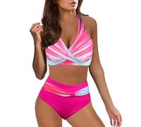 Ashleyzj Bikini Damen Set Zweiteiliger Sexy Badeanzug V Ausschnitt überkreuztes Bauchweg Bademode Blumenmuster Bikinis High Waist Bademoden Bauchkontrolle Bikini Sets Swimwear Badebekleidung
