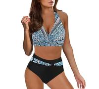Ashleyzj Bikini Damen Set Zweiteiliger Sexy Badeanzug V Ausschnitt überkreuztes Bauchweg Bademode Blumenmuster Bikinis High Waist Bademoden Bauchkontrolle Bikini Sets Swimwear Badebekleidung