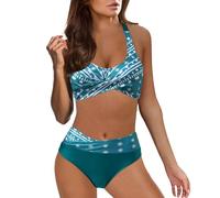 Ashleyzj Bikini Damen Set Zweiteiliger Sexy Badeanzug V Ausschnitt überkreuztes Bauchweg Bademode Blumenmuster Bikinis High Waist Bademoden Bauchkontrolle Bikini Sets Swimwear Badebekleidung