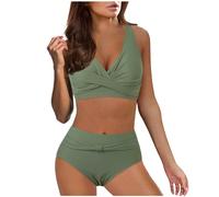 Ashleyzj Bikini Damen Set Zweiteiliger Sexy Badeanzug V Ausschnitt überkreuztes Bauchweg Bademode Blumenmuster Bikinis High Waist Bademoden Bauchkontrolle Bikini Sets Swimwear Badebekleidung