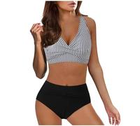 Ashleyzj Bikini Damen Set Zweiteiliger Sexy Badeanzug V Ausschnitt überkreuztes Bauchweg Bademode Blumenmuster Bikinis High Waist Bademoden Bauchkontrolle Bikini Sets Swimwear Badebekleidung