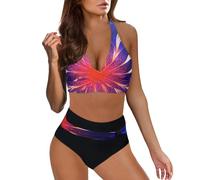 Ashleyzj Bikini Damen Set Zweiteiliger Sexy Badeanzug V Ausschnitt überkreuztes Bauchweg Bademode Blumenmuster Bikinis High Waist Bademoden Bauchkontrolle Bikini Sets Swimwear Badebekleidung