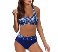 Ashleyzj Bikini Damen Set Zweiteiliger Sexy Badeanzug V Ausschnitt überkreuztes Bauchweg Bademode Blumenmuster Bikinis High Waist Bademoden Bauchkontrolle Bikini Sets Swimwear Badebekleidung