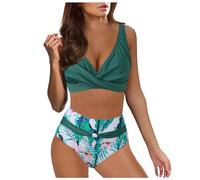 Ashleyzj Bikini Damen Set Zweiteiliger Sexy Badeanzug V Ausschnitt überkreuztes Bauchweg Bademode Blumenmuster Bikinis High Waist Bademoden Bauchkontrolle Bikini Sets Swimwear Badebekleidung