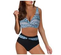 Ashleyzj Bikini Damen Set Zweiteiliger Sexy Badeanzug V Ausschnitt überkreuztes Bauchweg Bademode Blumenmuster Bikinis High Waist Bademoden Bauchkontrolle Bikini Sets Swimwear Badebekleidung