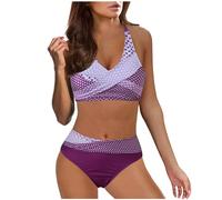 Ashleyzj Bikini Damen Set Zweiteiliger Sexy Badeanzug V Ausschnitt überkreuztes Bauchweg Bademode Blumenmuster Bikinis High Waist Bademoden Bauchkontrolle Bikini Sets Swimwear Badebekleidung