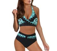 Ashleyzj Bikini Damen Set Zweiteiliger Sexy Badeanzug V Ausschnitt überkreuztes Bauchweg Bademode Blumenmuster Bikinis High Waist Bademoden Bauchkontrolle Bikini Sets Swimwear Badebekleidung