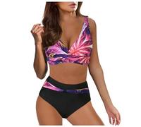 Ashleyzj Bikini Damen Set Zweiteiliger Sexy Badeanzug V Ausschnitt überkreuztes Bauchweg Bademode Blumenmuster Bikinis High Waist Bademoden Bauchkontrolle Bikini Sets Swimwear Badebekleidung