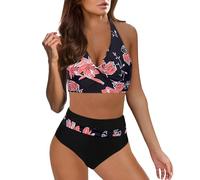 Ashleyzj Bikini Damen Set Zweiteiliger Sexy Badeanzug V Ausschnitt überkreuztes Bauchweg Bademode Blumenmuster Bikinis High Waist Bademoden Bauchkontrolle Bikini Sets Swimwear Badebekleidung