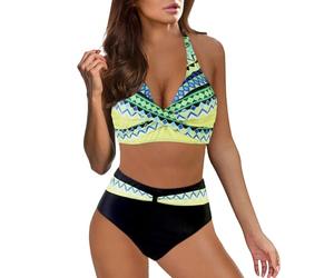 Ashleyzj Bikini Damen Set Zweiteiliger Sexy Badeanzug V Ausschnitt überkreuztes Bauchweg Bademode Blumenmuster Bikinis High Waist Bademoden Bauchkontrolle Bikini Sets Swimwear Badebekleidung