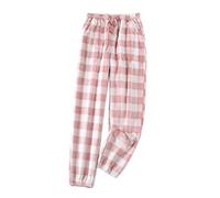 Ashleyzj Schlafanzughose Damen Lang Fleece Flauschige Plüsch Karierte Pyjamahose Winter Warme Bequeme Plüschhose Weich Nachtwäsche Pyjama Hose Soft Freizeithose Weihnachts Pyjama (Pink, L)
