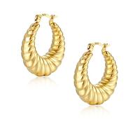 ASH'S CHOICE Creolen Gold Twist Damen, 14K Vergoldete Silber 925 Creolen Oval Ohrringe, Klobig Leicht Oval Gold Kreolen