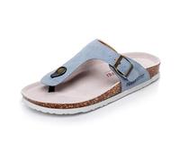 Asifn Damen Slide Herren Kork Fußbett Sandale Flache Einstellbare Lederriemen Schnalle Casual Offene Zehe Schuhe Wildleder Flip-Flops Sommer（Blau,46/47 EU,44 Markengröße