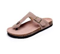 Asifn Damen Slide Herren Kork Fußbett Sandale Flache Einstellbare Lederriemen Schnalle Casual Offene Zehe Schuhe Wildleder Flip-Flops Sommer（Braun,48/49 EU,45 Markengröße