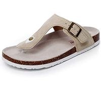 Asifn Damen Slide Herren Kork Fußbett Sandale Flache Einstellbare Lederriemen Schnalle Casual Offene Zehe Schuhe Wildleder Flip-Flops Sommer（Weiß,49.5/50 EU,46 Markengröße