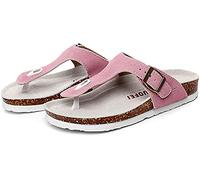 Asifn Damen Slide Herren Kork Fußbett Sandale Flache Einstellbare Lederriemen Schnalle Casual Offene Zehe Schuhe Wildleder Flip-Flops Sommer（Rosa,44/45 EU,43 Markengröße