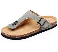 Asifn Damen Slide Herren Kork Fußbett Sandale Flache Einstellbare Lederriemen Schnalle Casual Offene Zehe Schuhe Wildleder Flip-Flops Sommer（Grün,34/35 EU,36 Markengröße