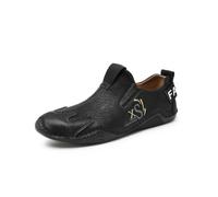 Asifn Herren-Freizeitschuhe Aus Echtem Leder Slipper Mit Flacher Sohle Leichte Atmungsaktive Und Bequeme Fahrerschuhe Schwarz 44 EU