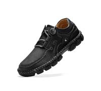 Asifn Herren-Freizeitschuhe aus Leder leichte Schnür Loafer für den Alltag atmungsaktive und rutschfeste Wanderschuhe Schwarz 46 EU