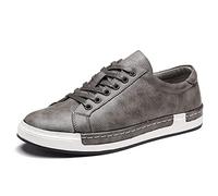 Asifn Herren Leder Casual Skateboard Schuhe Mode Lace Up Loafers Anti-Rutsch-Flats Trendy Business Bequeme Turnschuhe（Grau,47 EU