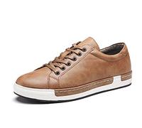 Asifn Herren Leder Casual Skateboard Schuhe Mode Lace Up Loafers Anti-Rutsch-Flats Trendy Business Bequeme Turnschuhe（Gelb,47 EU