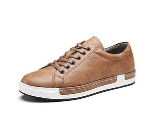 Asifn Herren Leder Casual Skateboard Schuhe Mode Lace Up Loafers Anti-Rutsch-Flats Trendy Business Bequeme Turnschuhe（Gelb,47 EU