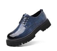 Asifn Herren-Leder-Oxfords Mit Dicker Sohle Lässige Höhenverstärkende rutschfeste Derby-Schuhe Blau 47 EU