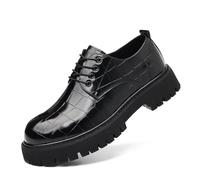 Asifn Herren-Leder-Oxfords Mit Dicker Sohle Lässige Höhenverstärkende rutschfeste Derby-Schuhe Schwarz 38 EU