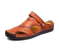 Asifn Herren Leder Sport Sandalen Hausschuhe Outdoor Wandern Schuhe Strand Sportlich Fischer Wandern Sommer Anti-Rutsch Leichte Atmungsaktivität,Braun,48 EU