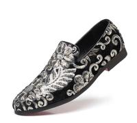 Asifn Herren-Loafer Für Formelle Anlässe Lässige Stilvolle Leder Fahrerschuhe Mit Blumenmuster Atmungsaktive Slipper Schwarz 46 EU