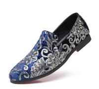 Asifn Herren-Loafer Für Formelle Anlässe Lässige Stilvolle Leder Fahrerschuhe Mit Blumenmuster Atmungsaktive Slipper Blau 42 EU
